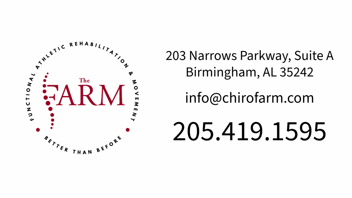 A picture that shows contact details for The Farm chiropractic center in Birmingham Alabama
